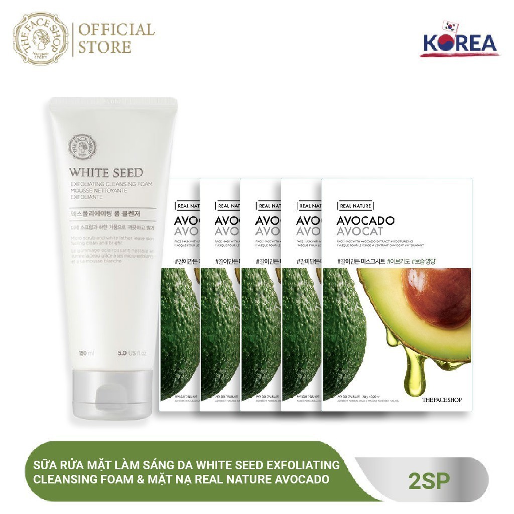 Bộ Sữa Rửa Mặt TheFaceShop White Seed Exfoliating Cleansing Foam & Mặt Nạ Real Nature Avocado