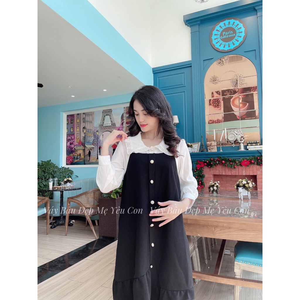 Váy Bầu - Đầm Bầu GUME màu đen giả yếm đuôi cá nhẹ MYC 11M