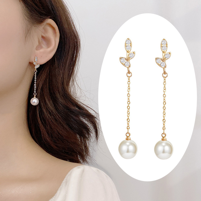 Korea Dongdaemun Simple Long Pearl Stud Earrings