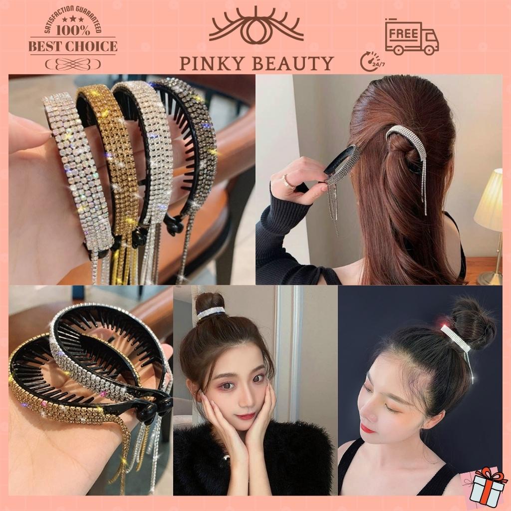 Kẹp Búi Tóc Tua Rua Đính Đá Phong Cách Hàn Quốc Cài Tóc Kim Tuyến Lấp Lánh Sang Trọng Cá Tính Cho Nữ - Pinky Beauty