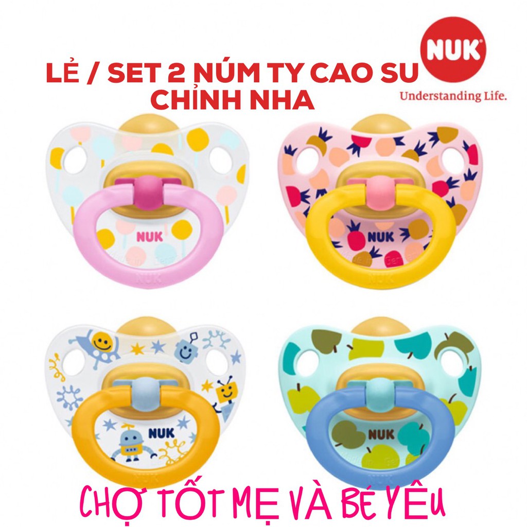 [CHÍNH HÃNG] BỘ 2 TY GIẢ NUK CAO SU SIÊU MỀM CHỈNH NHA 0-6M/6-18M/18-36M