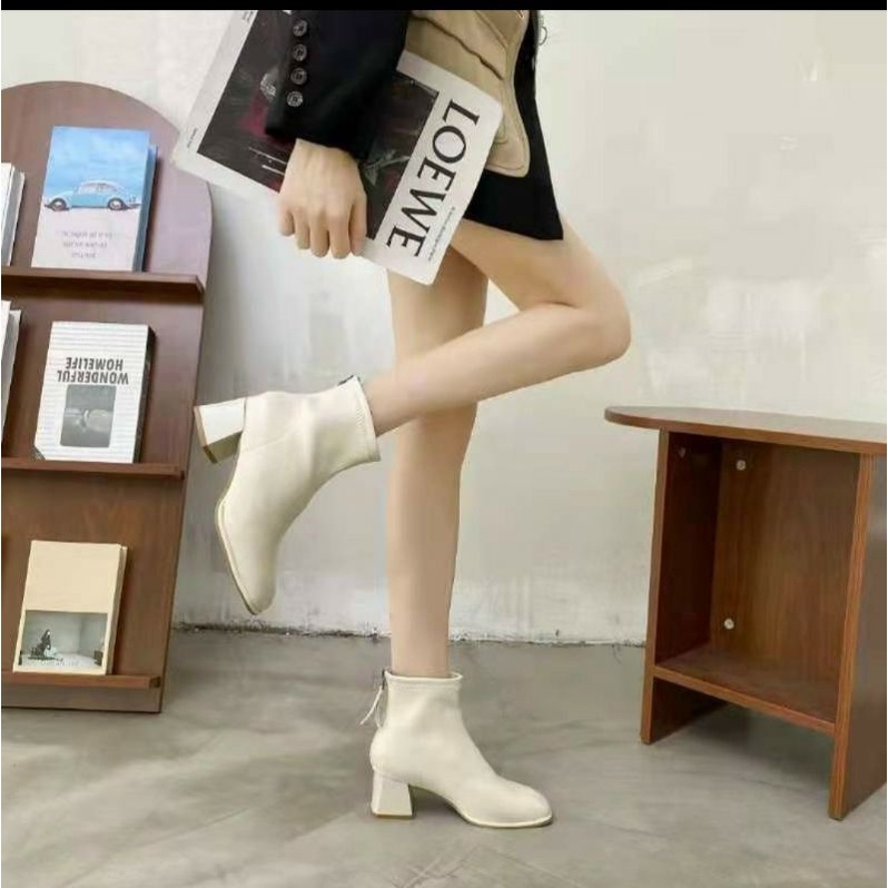 Giày bốt ❤Freeship❤Giày boot cổ thấp gót vuông chuẩn QC full hộp