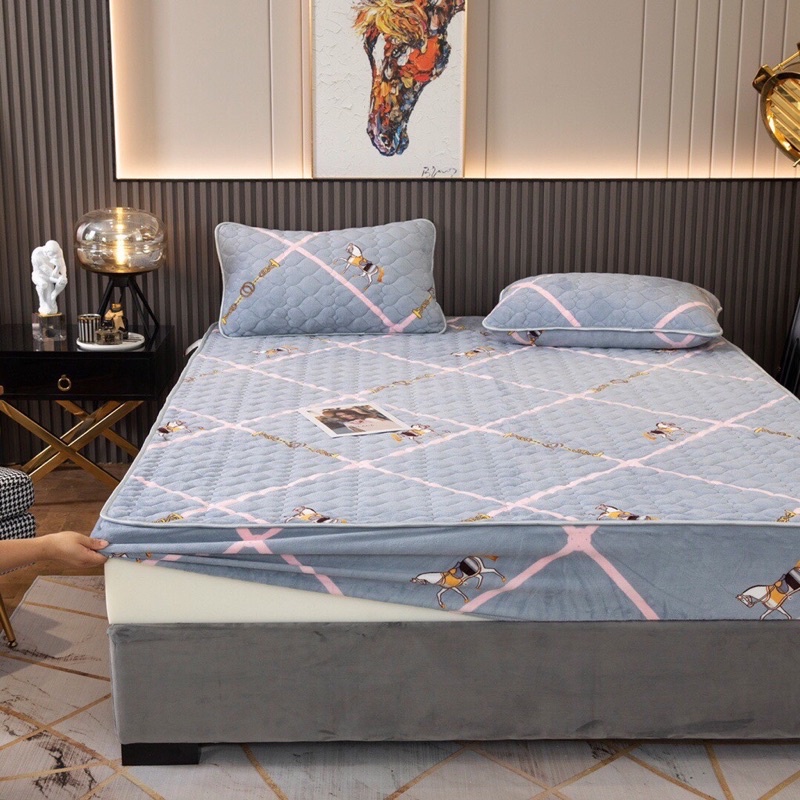 BỘ GA GỐI BO CHUN BỌC ĐỆM NỈ NHUNG TRẦN TIM LOẠI 1