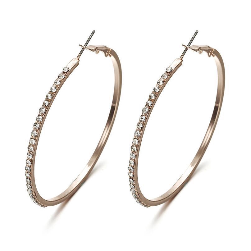 Khuyên Tai Tròn Lớn 7CM Đính Pha Lê Lấp Lánh Sang Trọng Thời Trang Cho Nữ