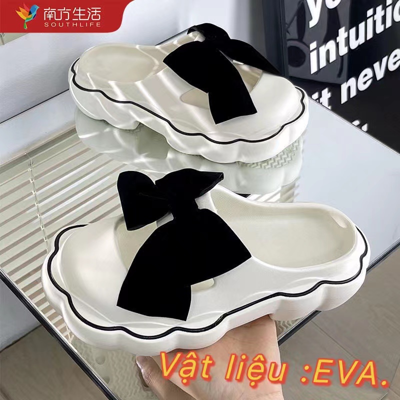 Dép Bít Mũi Đế Dày Tăng Chiều Cao Đính Nơ Dễ Thương Cho Nữ