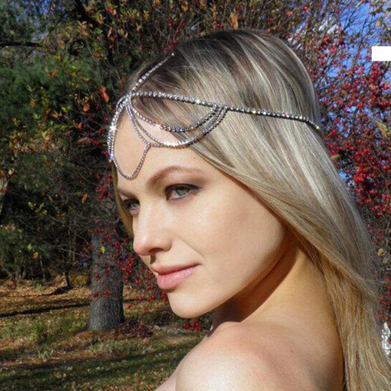 Dây Xích Đính Đá Hình Giọt Nước Phong Cách Bohemia Cho Cài Tóc Cô Dâu