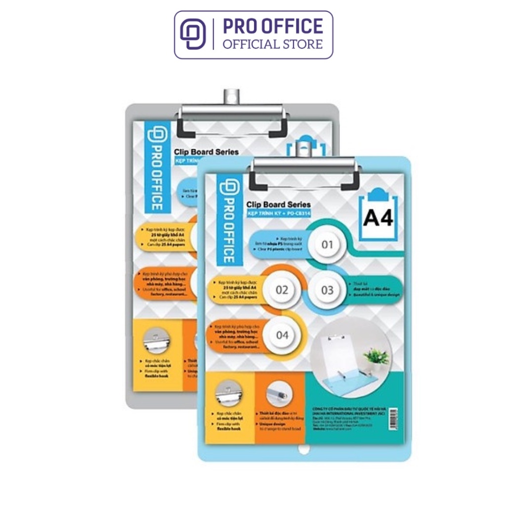 File Kẹp Tài Liệu, Trình Ký Đơn PRO OFFICE Làm Từ Nhựa Mica, Viết Êm Tay PO-CB115/CB315