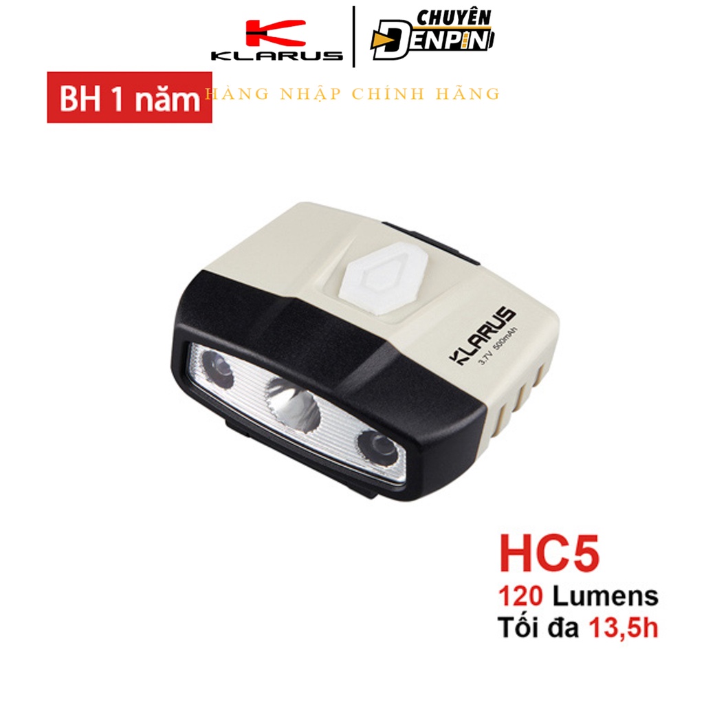 Đèn pin đeo đầu, cài nón Klarus HC5 công suất 120 lumens, chiếu xa 37m, kèm hộp pin dự phòng