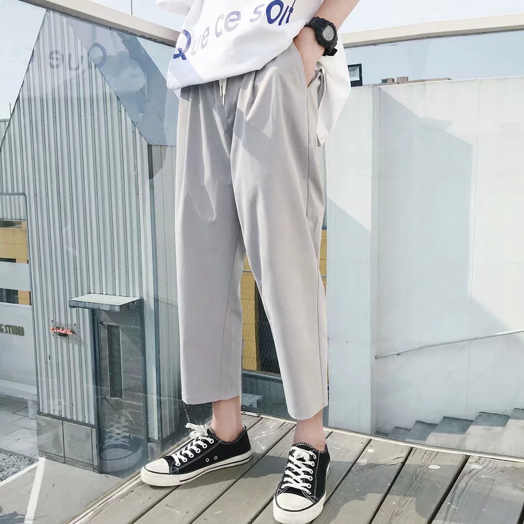 Quần dài ống rộng màu trơn phong cách thời trang Hàn Quốc cho nam giới