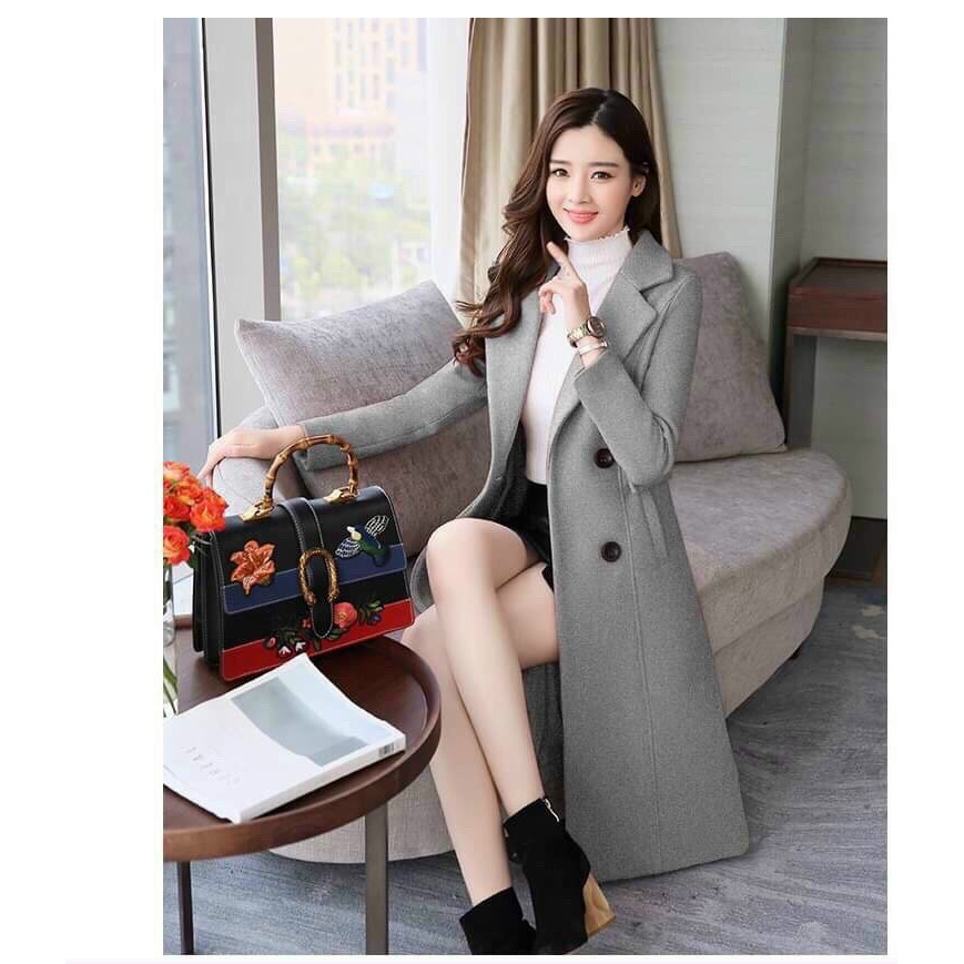 Áo Khoác Dạ Thu Đông Phôm Dài Cổ V Cao Cấp BY4470