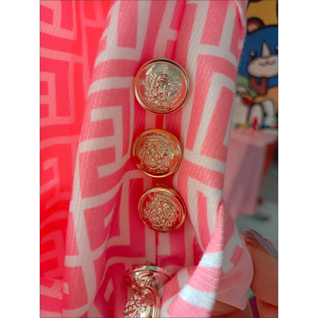 Áo Khoác Vest Hai Hàng Nút Họa Tiết Hình Học Nhỏ Màu Hồng Phong Cách Âu Mỹ Thời Trang 2022 Chất Lượng Cao