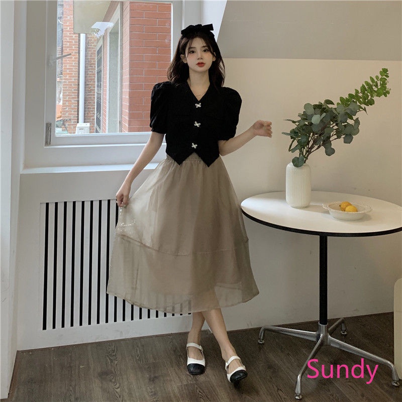 Áo Kiểu Tay Phồng Cổ Chữ V Phong Cách Vintage Pháp Hợp Mùa Hè Cho Nữ