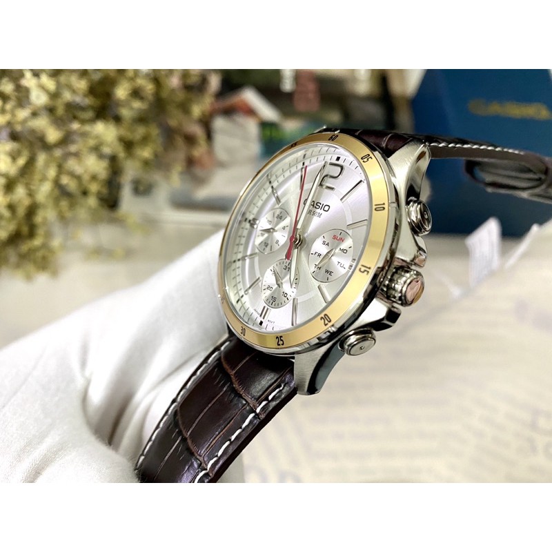 Đồng hồ nam dây da Casio chính hãng Anh Khuê MTP-1374L-7AVDF