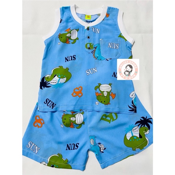 Chất vải tole lanh tôn tol hoạ tiết khủng long quần đùi áo sát nách đính túi như ảnh