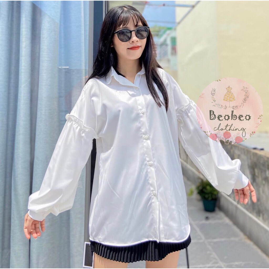 💝👗 ÁO SƠ MI TRẮNG TAY PHỒNG VIỀN BÈO DÀI TAY OVERSIZE - ÁO SOMI NỮ TAY DÀI MÀU TRẮNG HOT 👑