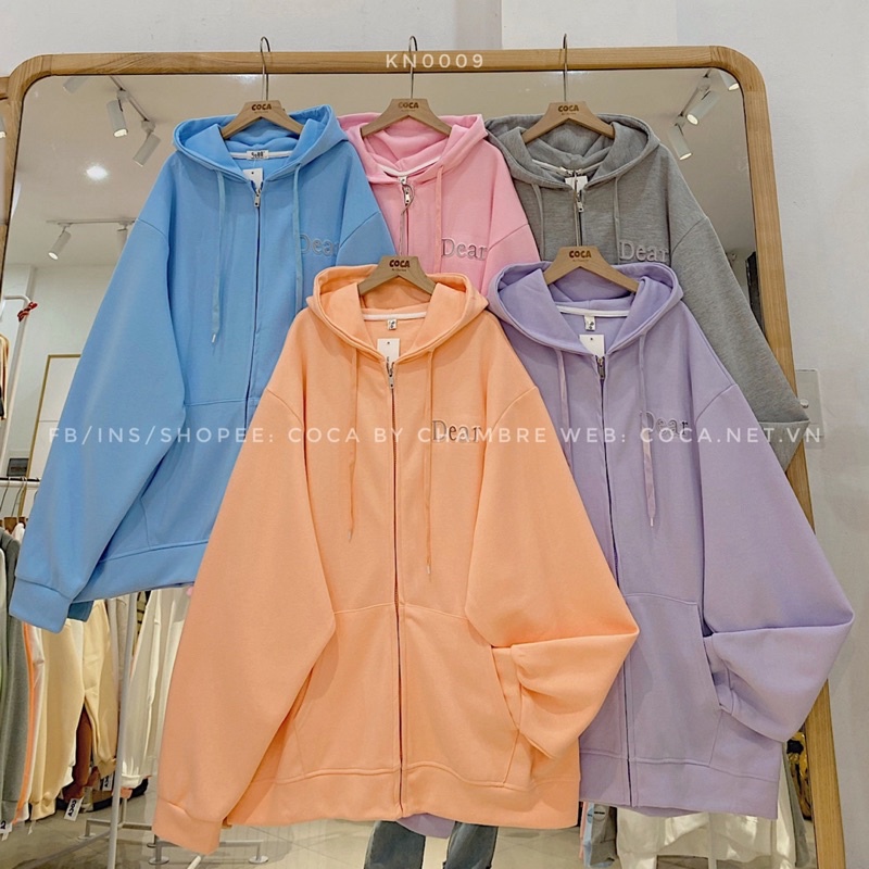 [KN0009]🍭 Áo khoác HOODIE ZIP nỉ hạt in dập nổi phản quang DEAR form oversize (Có sẵn/ảnh thật) | BigBuy360 - bigbuy360.vn