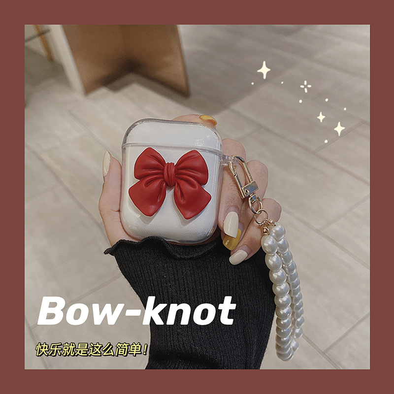 Vỏ hộp sạc tai nghe Airpods 1/2/3/pro thiết kế đáng yêu bằng TPU dẻo nơ tay áo tai nghe-III