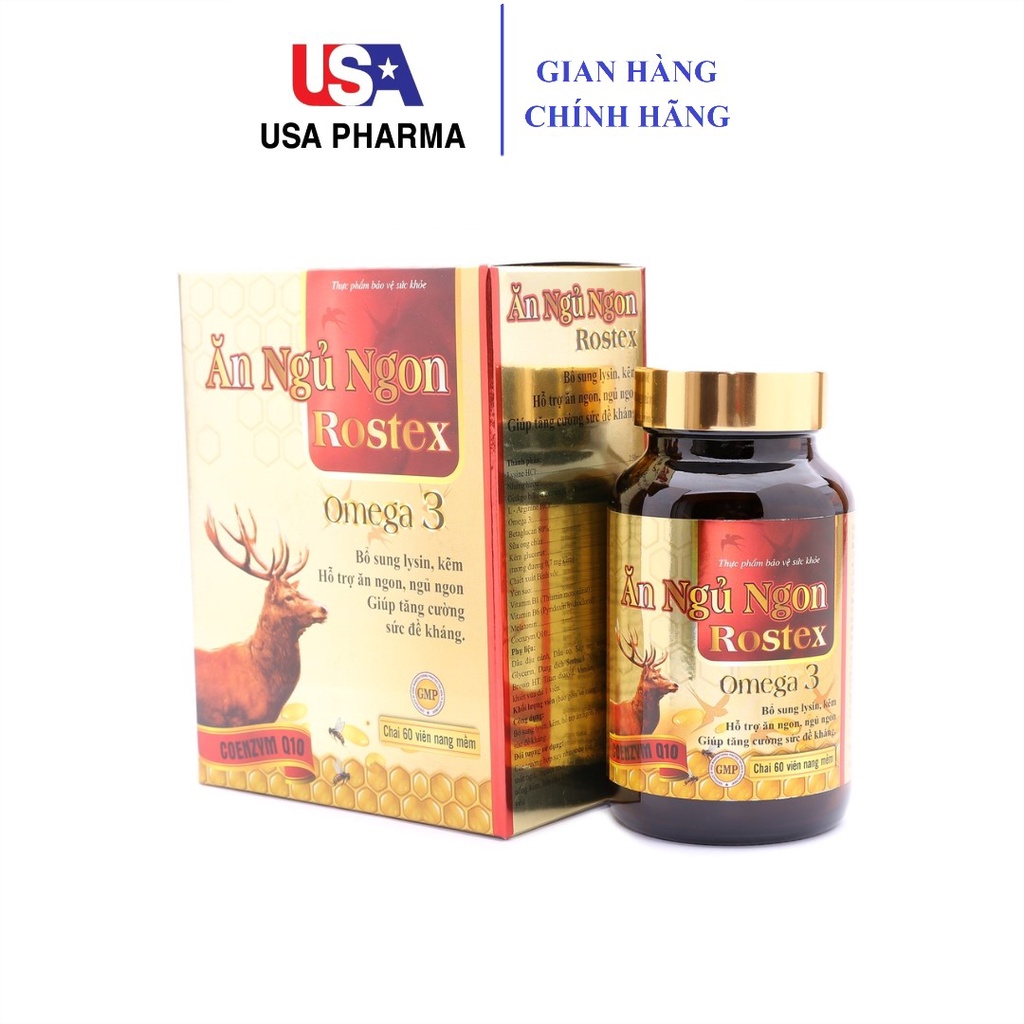Viên Ăn Ngủ Ngon Rostex Omega 3 thảo dược tăng sức đề kháng - 60 viên [Ăn ngủ ngon Rostex Omega 3 Chai Vàng]