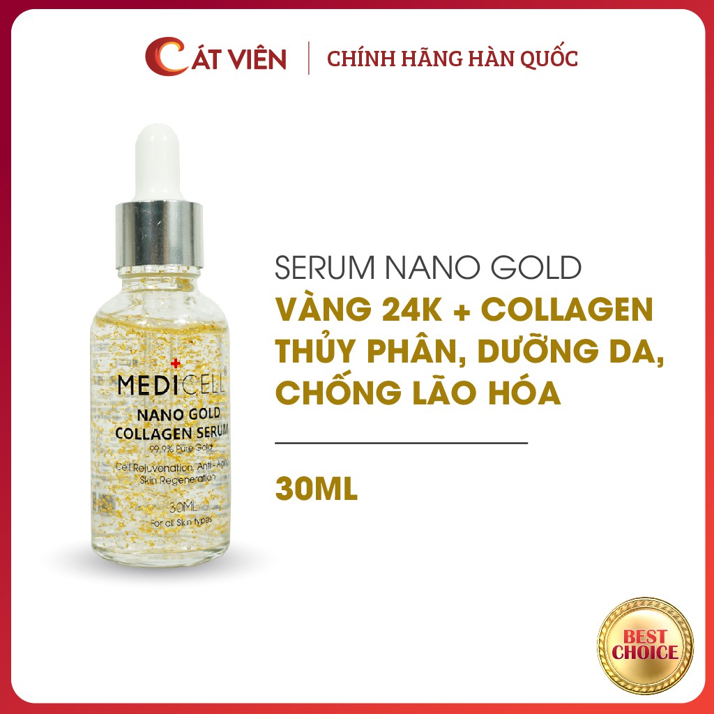 Serum dưỡng trắng da, chăm sóc da, mờ thâm, trẻ hóa, căng bóng mướt mịn Nano Gold Collagen Medicell Hàn Quốc
