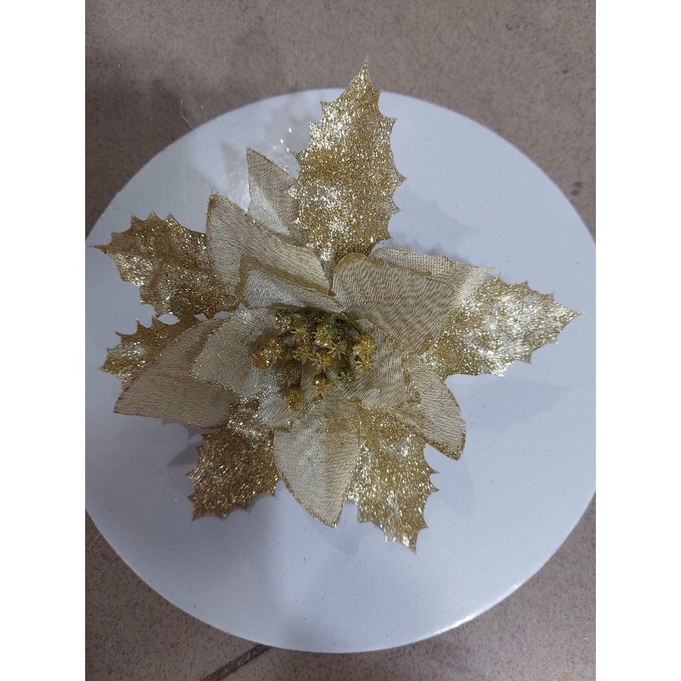 Hoa trạng nguyên vải Kim tuyến trang trí cây thông noel, oản tài lộc, trang trí nhà ,..,