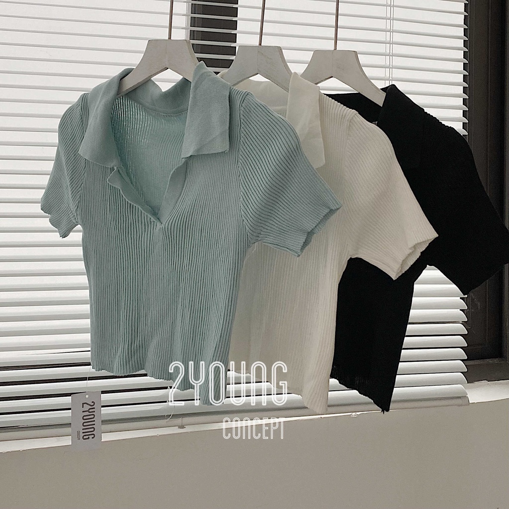 [2YOUNG] [ẢNH THẬT SHOP CHỤP] Áo len cổ polo croptop A1615