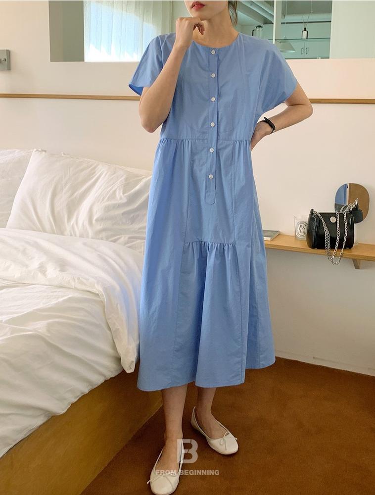 Đầm Tay Ngắn Cổ Tròn Màu Trơn Dáng Rộng 50465