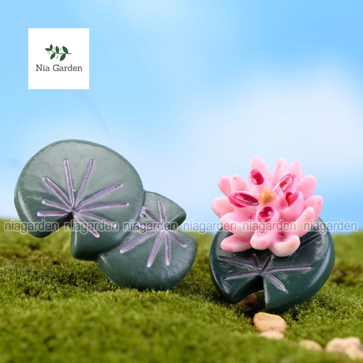 Mô hình trang trí hồ cá hoa sen cá koi tiểu cảnh mini decor chậu cây vườn terrarium Nia Garden N5