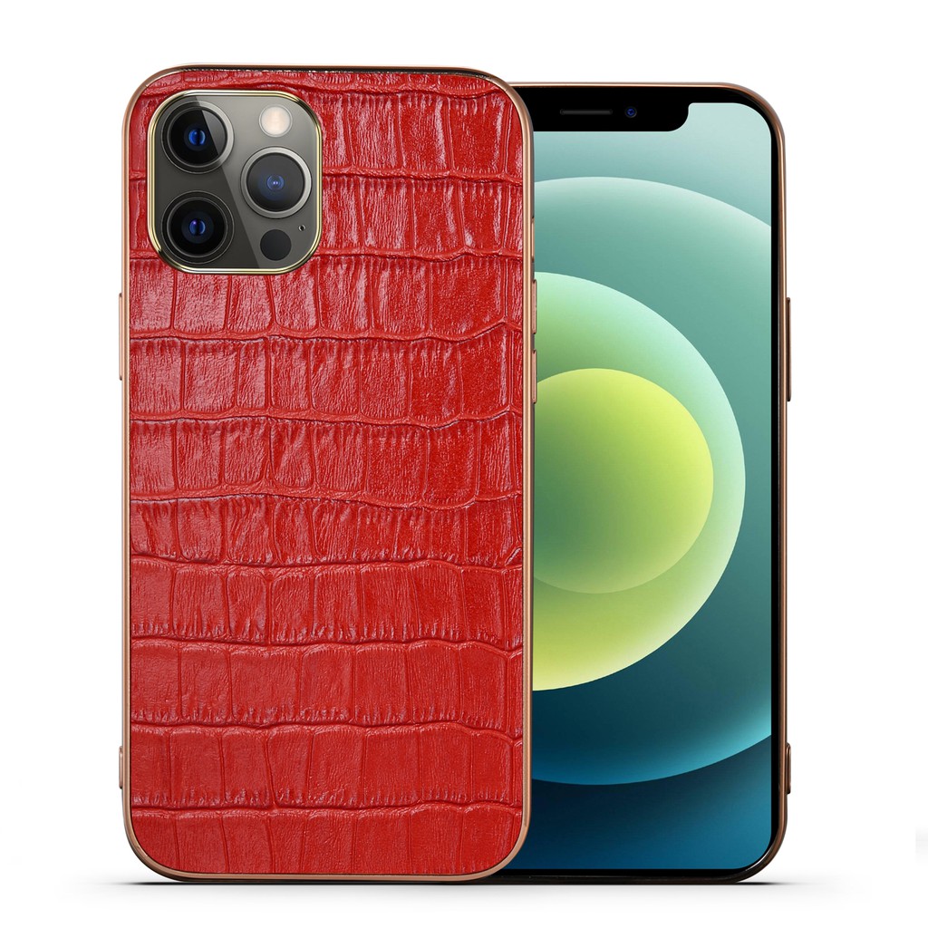 Ốp Điện Thoại Vân Da Bò/Cá Sấu Khung Vàng Cho Iphone 12 11 Pro Max X Xr Xs 12 Mini | BigBuy360 - bigbuy360.vn