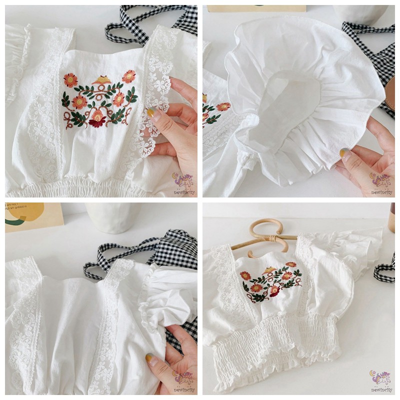 Áo Kiểu Tay Ngắn Phối Ren Hoa Dành Cho Bé Gái