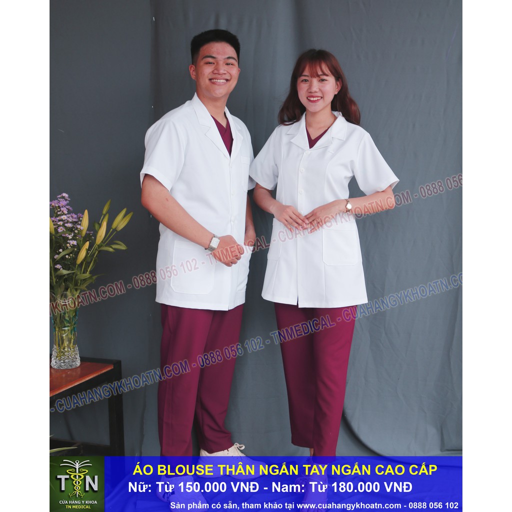 Áo Blouse (Blue) Tay Ngắn, Thân Ngắn Dược Sĩ, Điều Dưỡng, Y Tá - Thương hiệu TN Medical