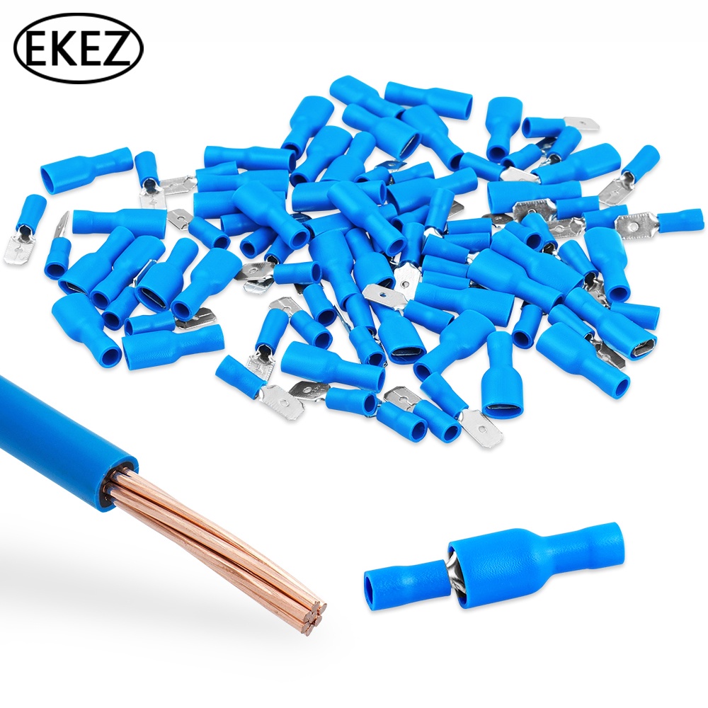EKEZ 100PCS Giắc cắm cách điện Đầu nối dây điện tròn FDFD2-250 MDD2-250