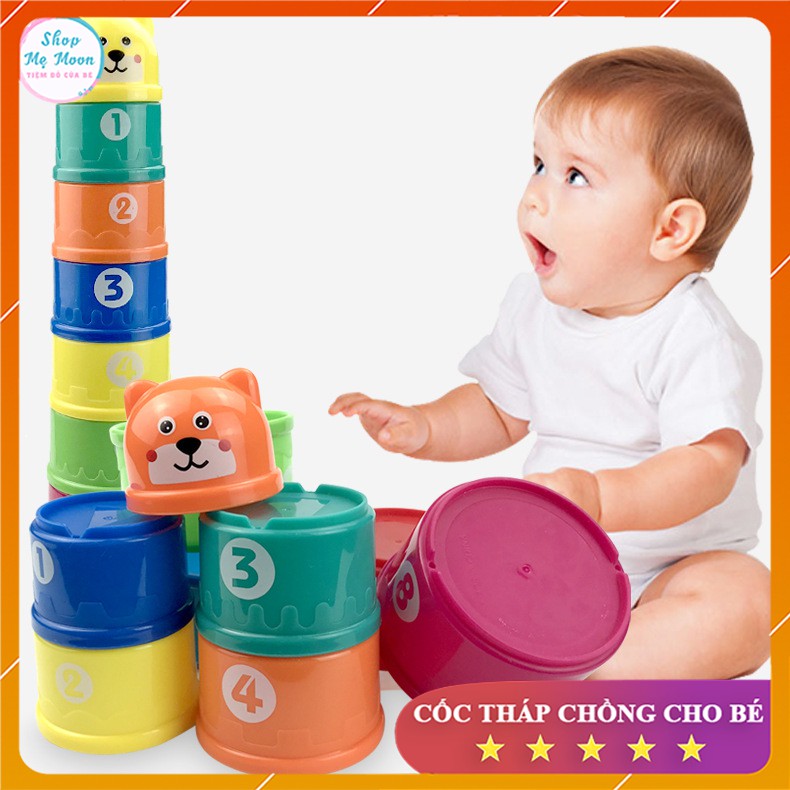 Set 9 Cốc Tháp Chồng cho bé học chữ cái và nhận biết màu sắc - Đồ Chơi Giáo Dục Cho Bé