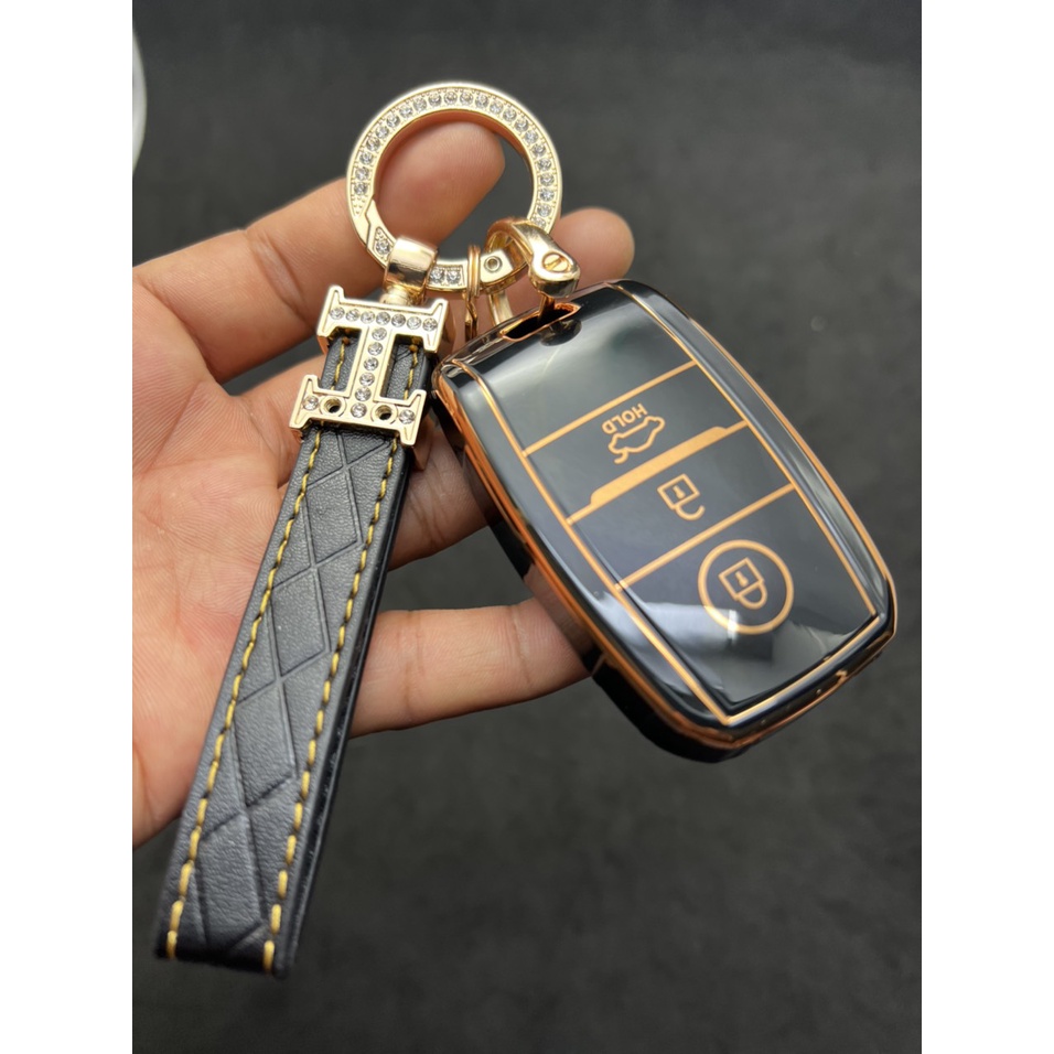 Bao chìa khóa Đen Vàng -Ốp bảo vệ chìa khóa 3 Nút Đen-Vàng  Smart key KIA Cerato, K3 ,Sorento, Sonet Cao Cấp.