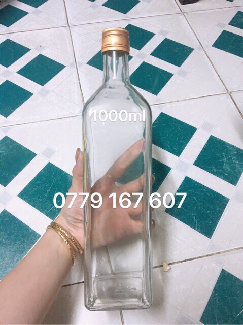 Chai thuỷ tinh vuông 500ml - 1000ml nắp thiếc/nắp nhôm