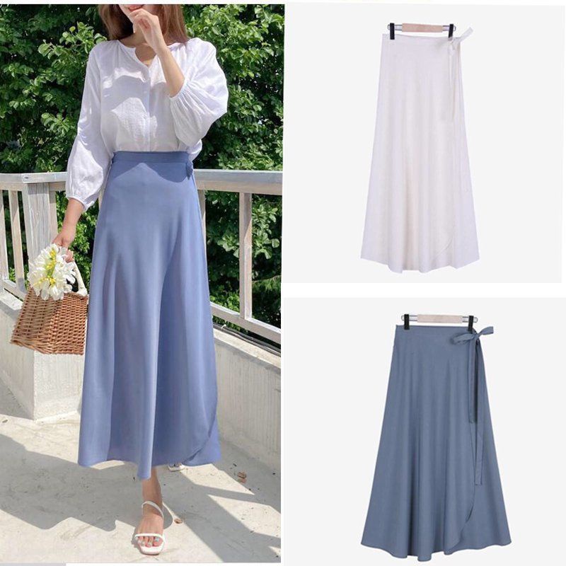 (sẵn-có ảnh chụp) CHÂN VÁY MIDI Tà quấn lụa chéo ý cao cấp