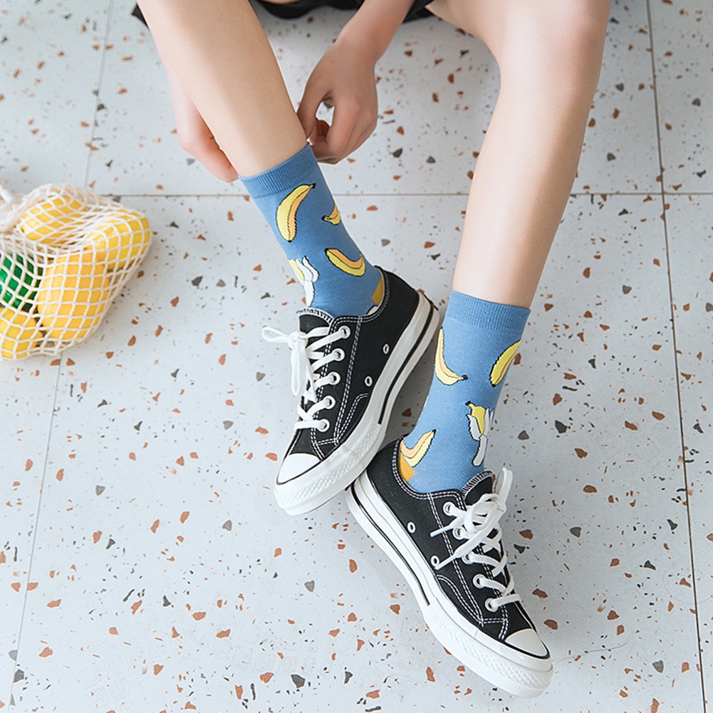 Tất Cotton Cổ Cao Thoáng Khí In Họa Tiết Trái Bơ Dễ Thương Cho Nữ