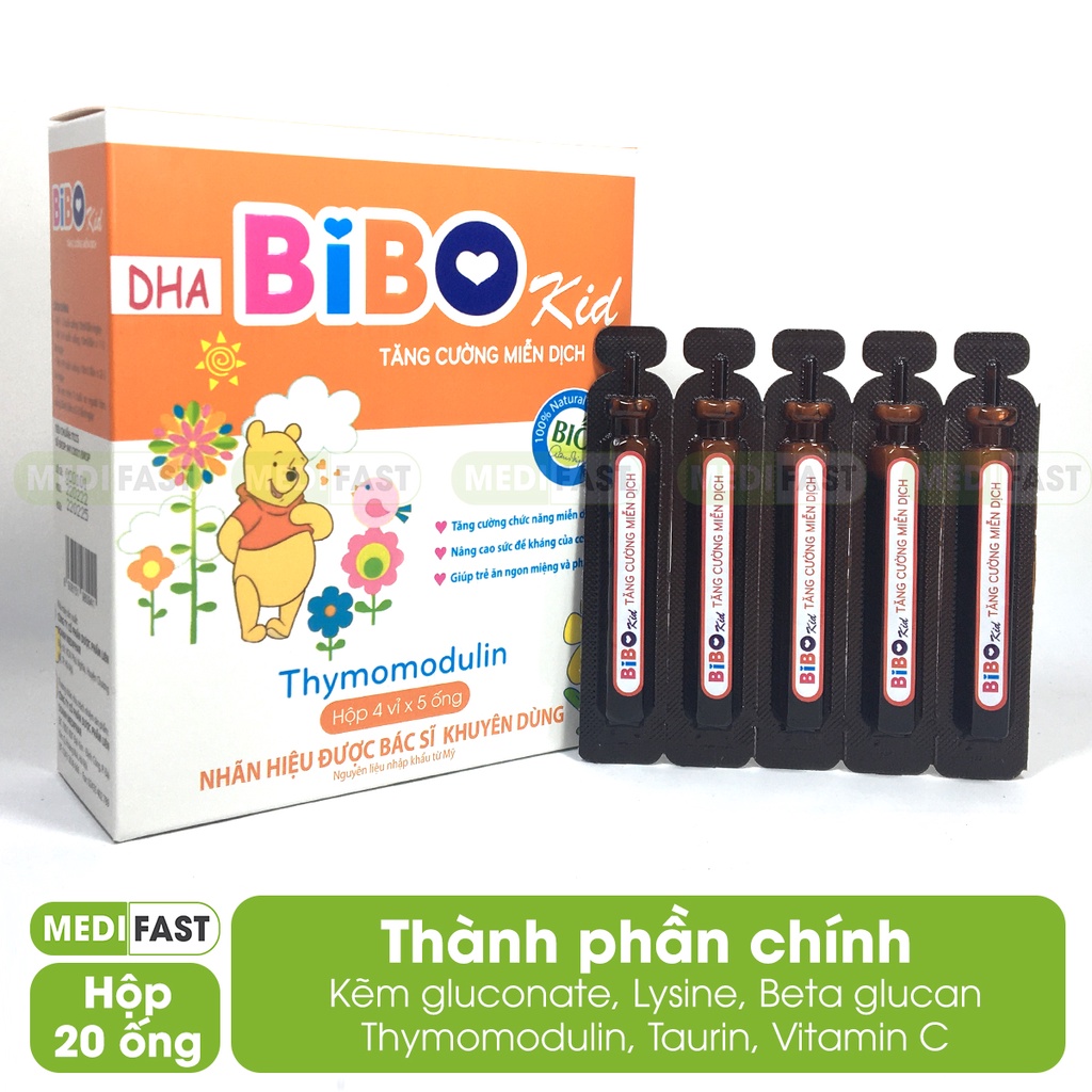 Siro DHA Bibo kid Tăng cường miễn dịch, sức đề kháng, giúp bé ăn ngon và phát triển- hộp 20 ống có kẽm, thymodulin