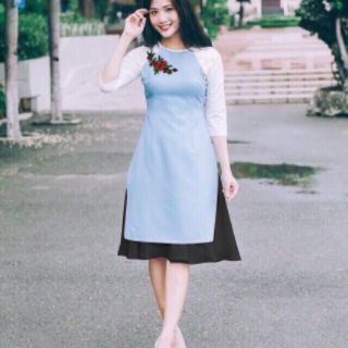Sét cách tân thêu hoa vải cát Hàn