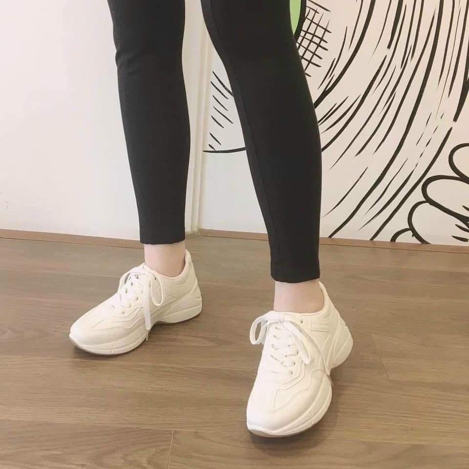 [Mã FASHIONT4WA2 giảm 10k đơn từ 50k] Giày Sneakers Nữ Da Mềm Độn Đế Tăng Chiều Cao 5cm Trắng Kem G19