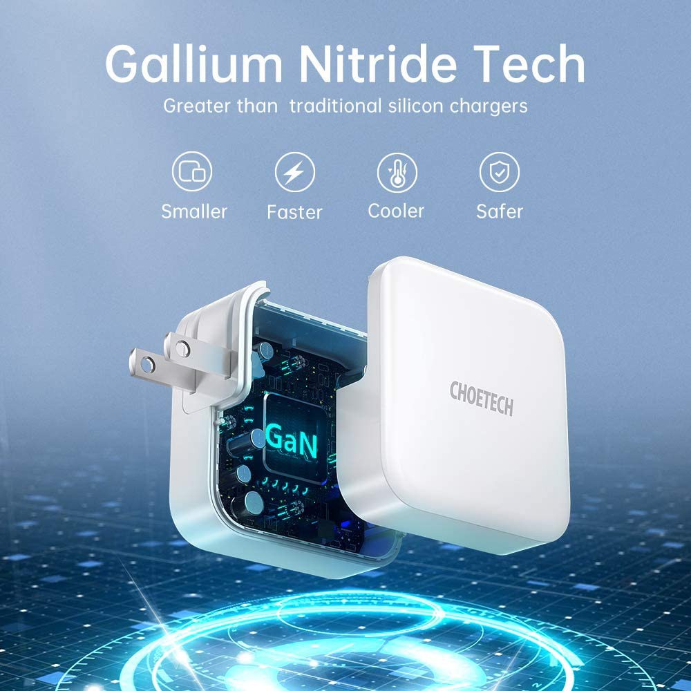 Adapter Củ Sạc Nhanh GaN 65W CHOETECH PD8002 Kèm Cáp Type C 65W Sạc Cho Macbook, Laptop, Smartphone