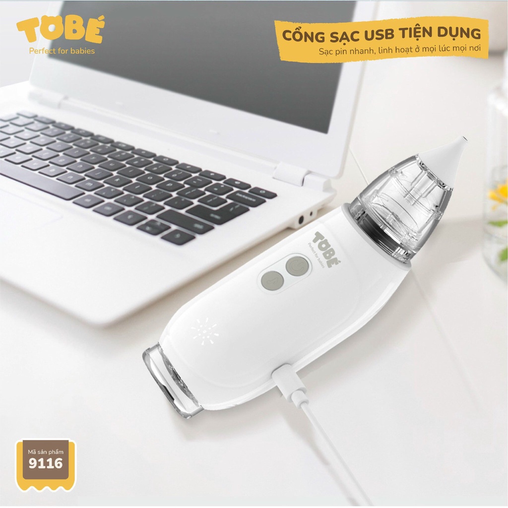 Máy hút mũi Abi cao cấp hãng Tobe thông minh giúp vệ sinh mũi sạch sẽ hai loại đầu hút silicone mềm mại cho bé 9116