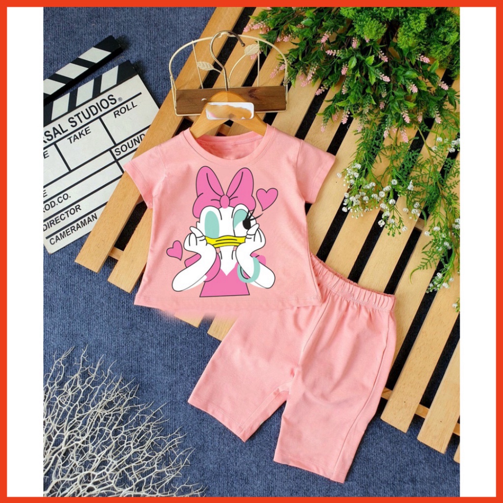 ( Khuyến mãi ) Combo 3 Bộ bé gái hình con con vịt dolna trái tim cho bé gái cho bé từ 6-28kg .BDBG51 .