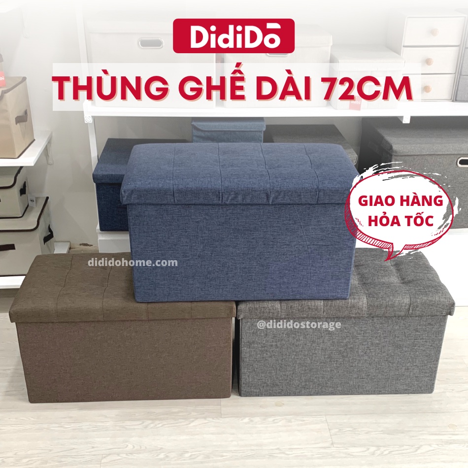 Combo thùng đựng đồ kiêm ghế ngồi DidiDo, ghế đôn khung gỗ nhân tạo có hộc chứa đồ bên trong