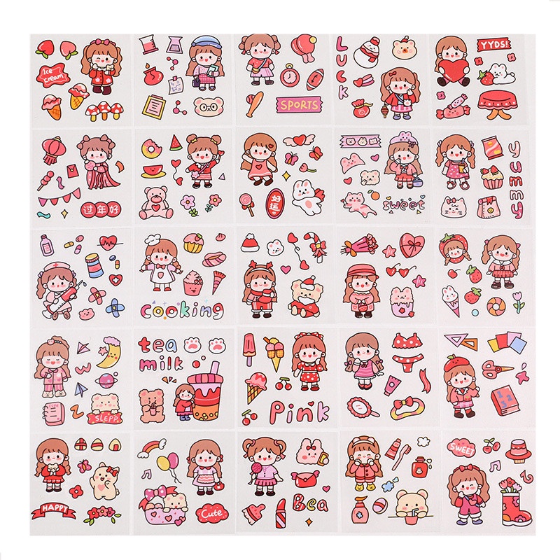 Set 25 Miếng Dán Trong Suốt Chống Nước Họa Tiết Hoạt Hình Trang Trí Sổ Tay Độc Đáo