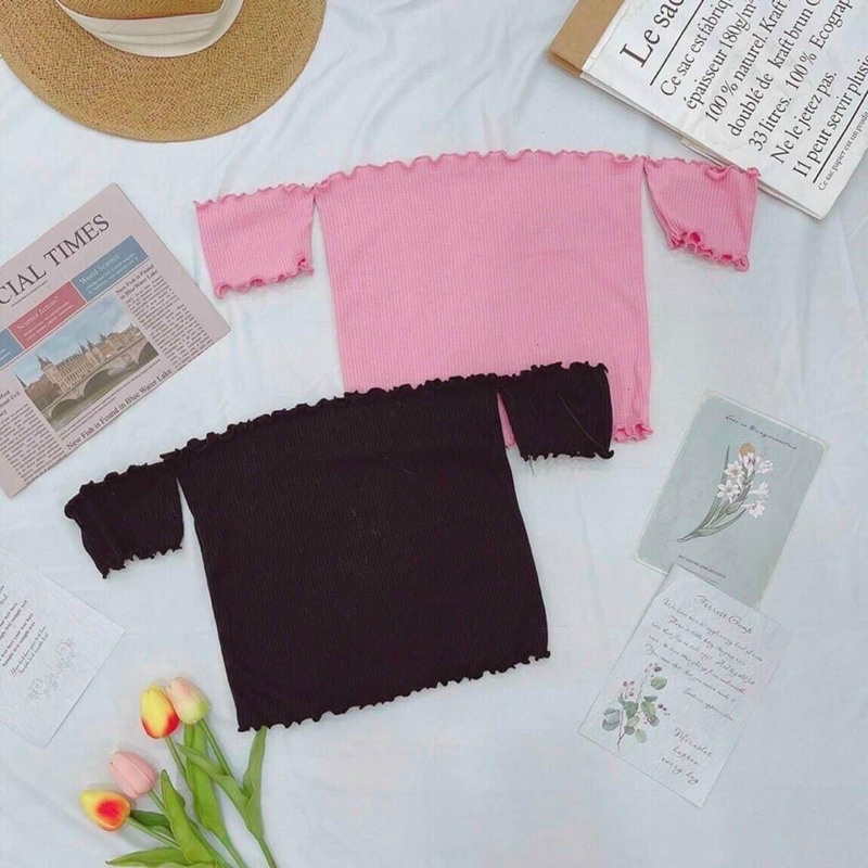 Áo bệt vai tay ngắn Croptop