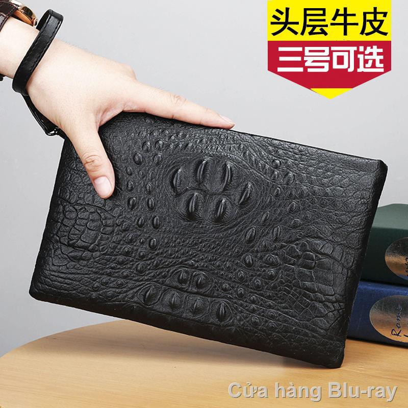 lớn] Lớp đầu tiên của túi xách nam da bò họa tiết cá sấu clutch thường phong bì víF