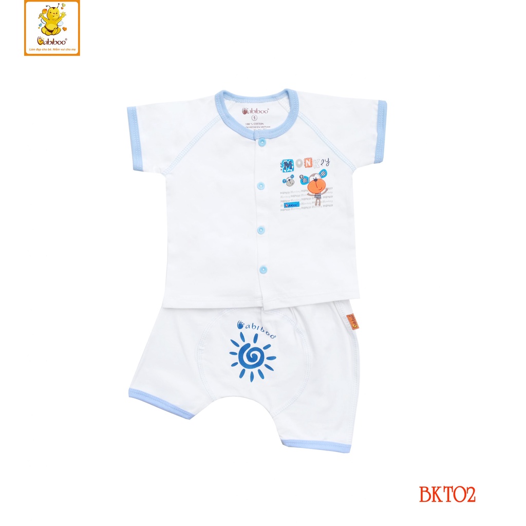 Bộ quần áo Babiboo nút giữa cotton 4 chiều viền màu tay ngắn BKT002