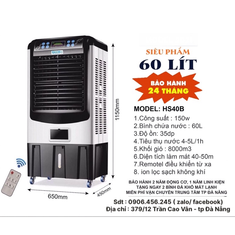Quạt điều hoà hơi nước 60L điều khiển từ xa , bảo hành 2 năm