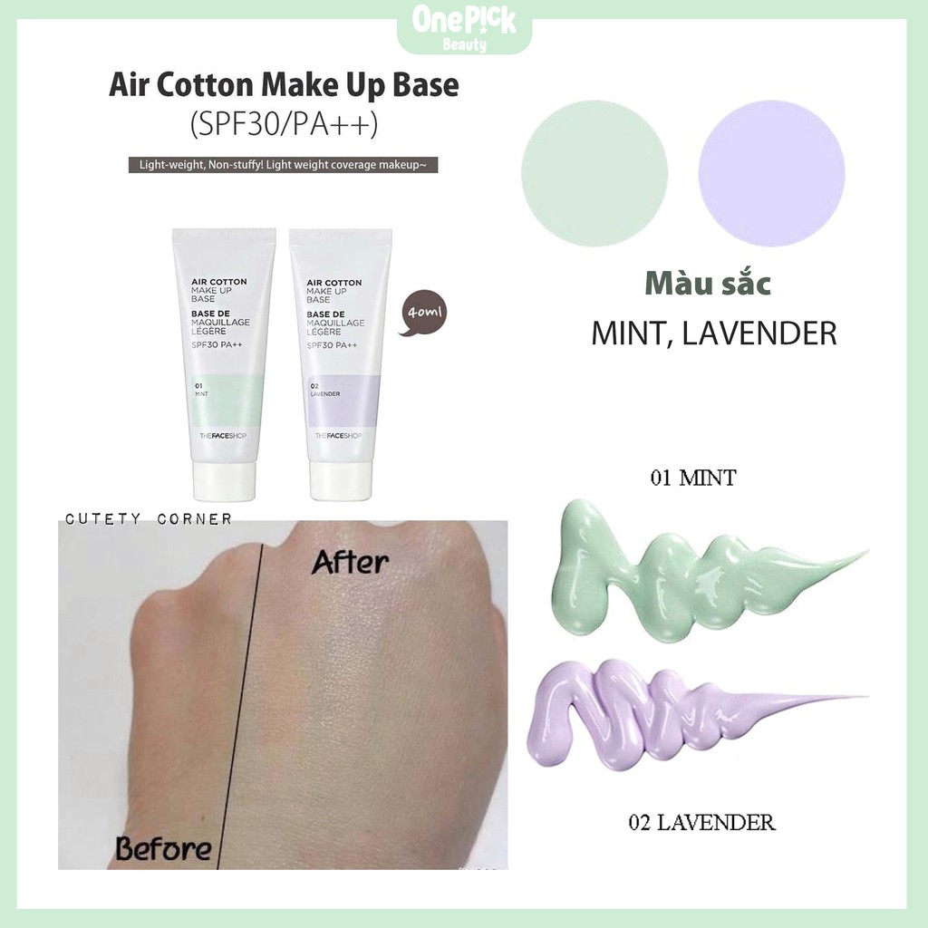 Kem Lót Trang Điểm THE FACE SHOP AIR COTTON 40ML Mang Lại Lớp Nền Mịn Dưỡng Ẩm Kết Hợp Chống Nắng Lâu Trôi