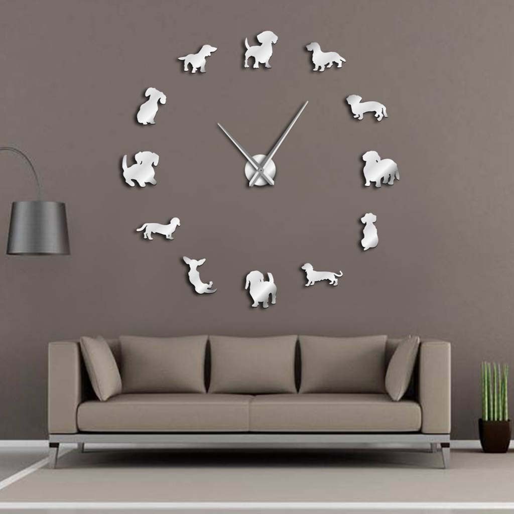 forkoobe.vn DIY Dachshund Wall Art Wiener Dog Puppy Frameless Giant Clock With Mirror Effect